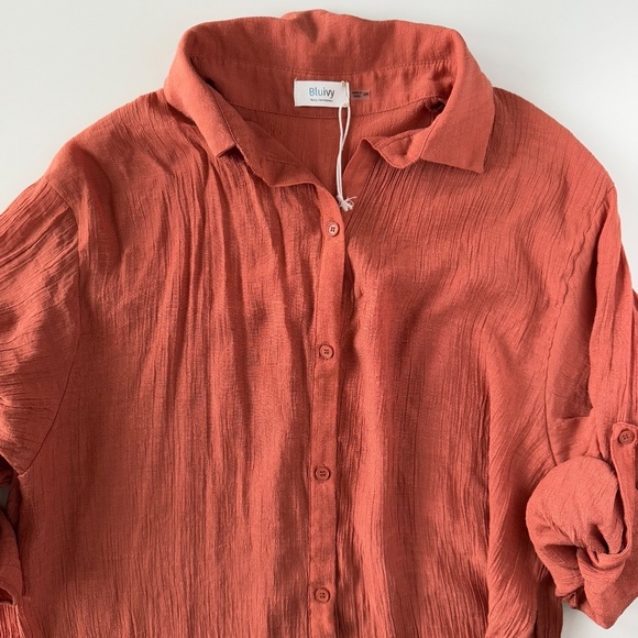 Bluivy Shirt Dress Flowy Coverup, Burnt 🍊, Size S/M - Picture 2 of 14